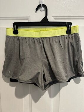 Under Armour Grey Athletic Shorts with Neon Yellow Waistband